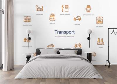 transport concept 14 colorful outline icons. 2 color blue stroke icons Wall mural