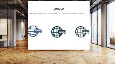 www icon in different style vector illustration. two colored and black www vector icons designed in filled, outline, line and stroke style can be used for web, mobile, ui Wall mural