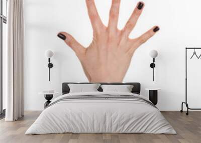 Woman hand showing the five fingers isolated on a white backgrou Wall mural