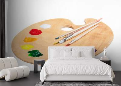 Wooden palette with paint on white Wall mural