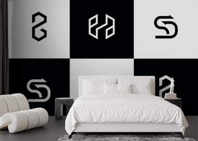 Set of  creative abstract initial letter S logo icons for business of digital, technology, finance,  Wall mural