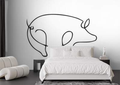 pig  one line art, continuous line art, animal, illustrations Wall mural