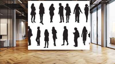 Shadow people in various gestures,vector silhouettes of men and a women Wall mural