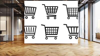 Shop cart icon set, buy and sale symbol. Full and empty shopping cart. Shopping basket icon sign Wall mural