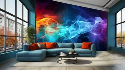 Colorful abstract smoke painting on black background Wall mural