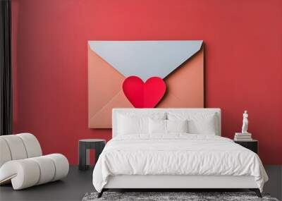 Craft paper envelope with red heart. Romantic love letter Wall mural