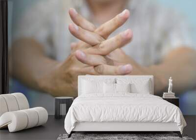 Hand of Asian elder man. Concept of rheumatoid arthritis, osteoarthritis, or joint pain Wall mural