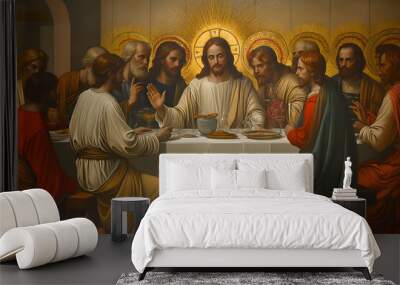 Illustration of Jesus Christ and apostles at the last supper Wall mural