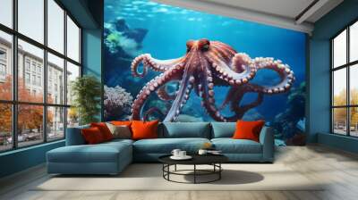 Octopus swimming at Pacific ocean. Wall mural