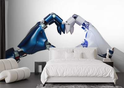 Two robotic hands form a heart shape, symbolizing unity and connection through advanced technology Wall mural