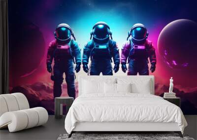 Adventure of three spacemen or astronauts on Mars. Wall mural