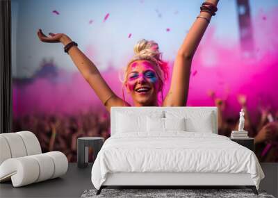 Portrait of beautiful dancer girl at new year EDM festival Wall mural