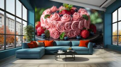 San Valentino. Torta. Amore. Ai generated. Wall mural