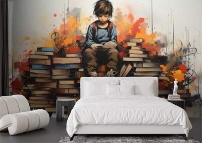 Sfondo ritorno a scuola. Libri. Ai generated. Wall mural