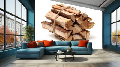 Pile of firewood isolated on a white background Wall mural