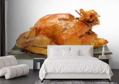 Roast Chicken on white background Wall mural