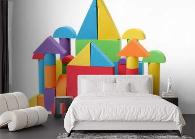 The toy castle from color blocks isolated on a white background  Wall mural