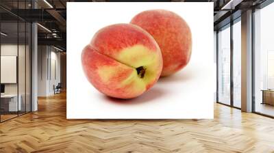 two red peaches on white background. Wall mural