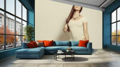 attractive young girl in white top Wall mural