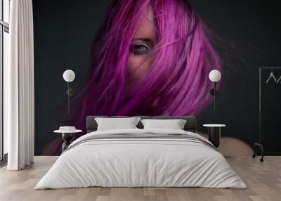 portrait attractive girl with violet hair Wall mural