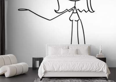 cartoon stick figure drawing conceptual illustration of smiling and winking woman or businesswoman p Wall mural