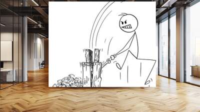 Lumberjack Chopping Wood With Ax, Vector Cartoon Stick Figure Illustration Wall mural