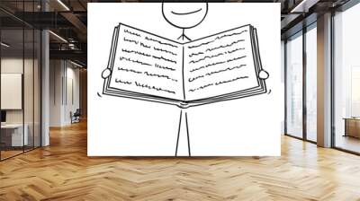 Person Holding Open Book, Vector Cartoon Stick Figure Illustration Wall mural