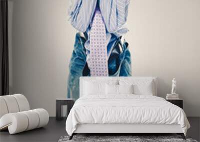 funny boy wearing Dad's clothes Wall mural