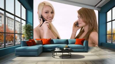 two women on the phone Wall mural