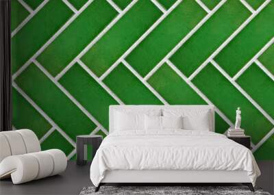 seamless fresh shade of green brick slip herringbone pattern Wall mural