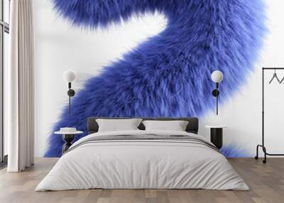 Blue 3D Fluffy Number Two. 3d render illustration isolated on transparent background Wall mural