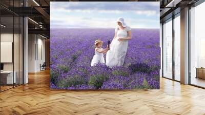 mother daughter at lavender field Wall mural