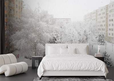 snow falls Wall mural