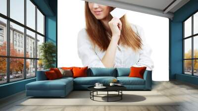 woman hold card Wall mural