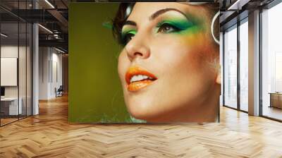 woman with creative green hairstyle Wall mural