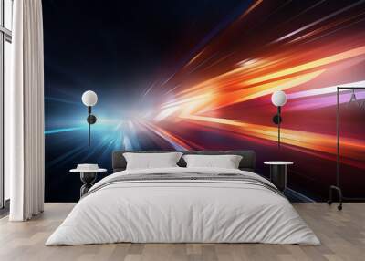 Modern abstract high-speed movement. Dynamic motion light and fast lines moving on dark background  Wall mural