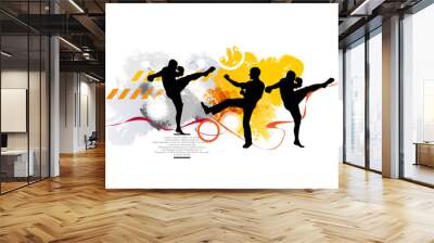 Young male karate warrior. Sport background ready for poster or banner, vector. Wall mural