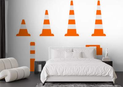 Traffic cones flat on white Wall mural