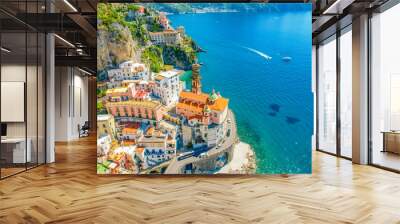 Atrani on Amalfi Coast, Italy. Aerial photo of famous city Atrani located on Amalfi Coast in Italy Wall mural