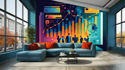 Concept of business growth and financial investment, executives use laptop computers to analyze sales data and economic growth graphs, business planning and strategy Wall mural