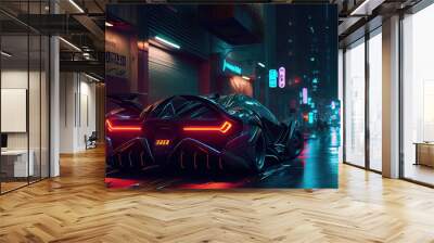 cyberpunk car in city Wall mural