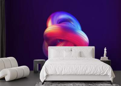 Abstract 3d graphic object with glow on dark purple background Wall mural