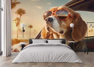 Cute dog looking out from the window.dog sitting in car Wall mural