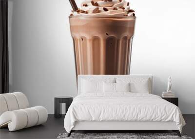 chocolate milkshake on plastic cup transparent background. AI Generated Wall mural