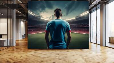 Male player on stadium at world cup. Back view. Generative AI Wall mural