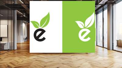 E letter with leaf business modern company logo, letter e logo icon, eco friendly Wall mural