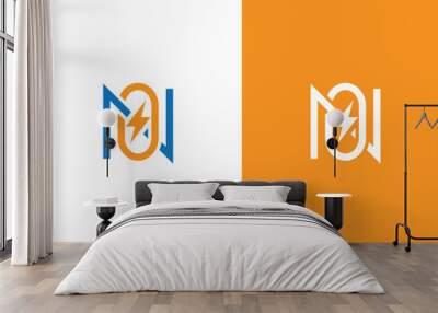 On letter with electric shock logo icon, letter o n logo icon  Wall mural