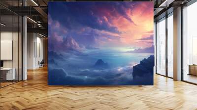 A symphony of gradients and contrasts, where muted tones harmonize with vibrant bursts, creating an atmospheric dreamscape that invites introspection. Wall mural