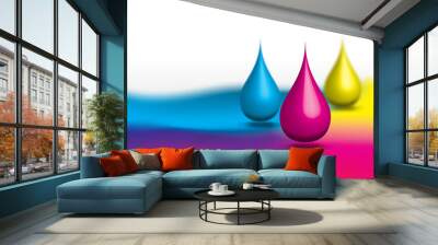 Print production, Abstract background of Cyan, Magenta and Yellow color drops Wall mural