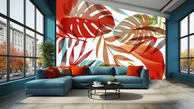 Tropical flowers, jungle leaves, bird of paradise flower. Wall mural